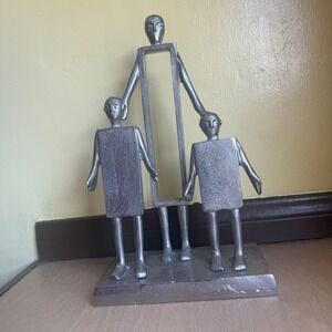 Unbranded Brutalist Metal Family Sculpture Home Decor Silver Excellent Abstract